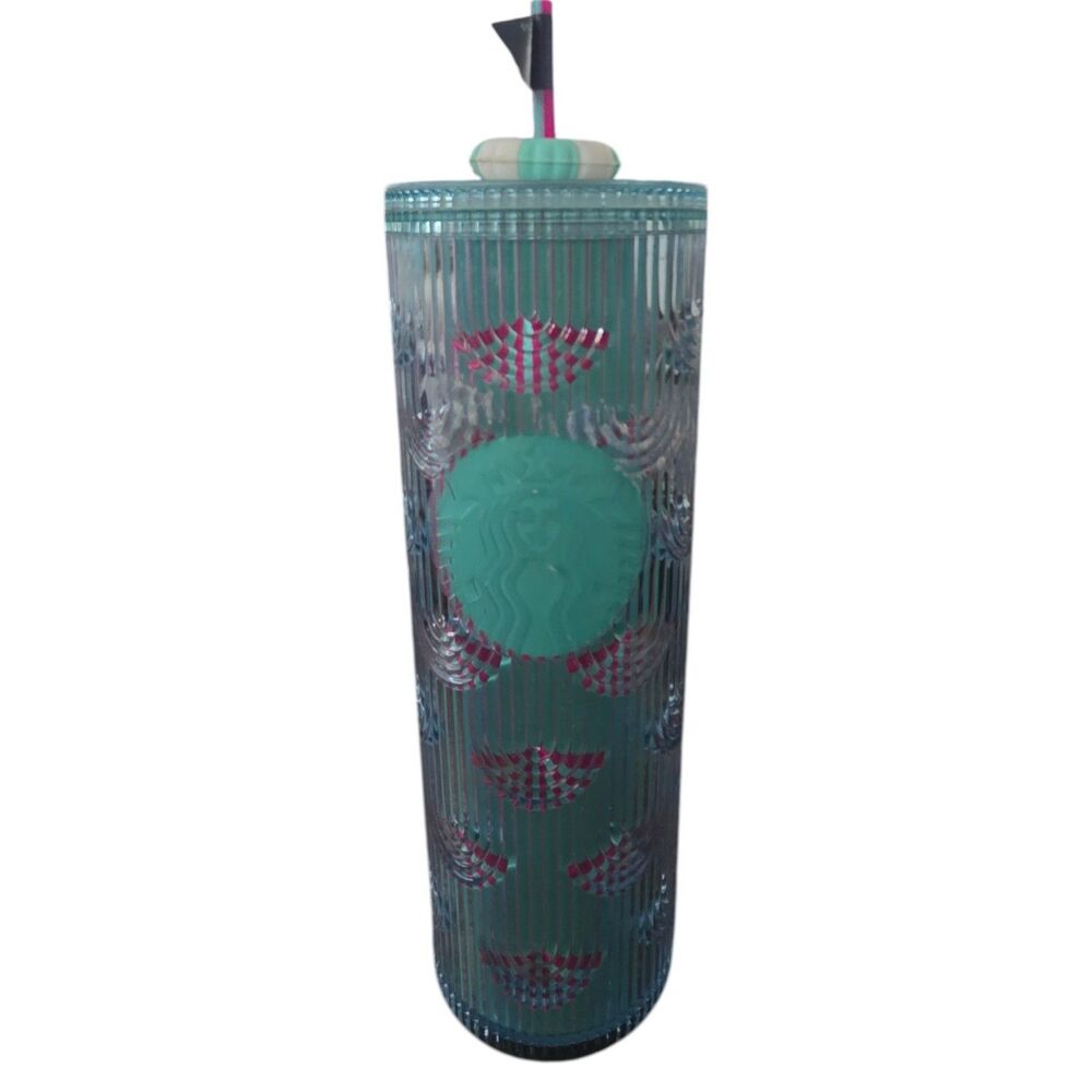 Starbucks 2025 Summer Beach Floaty Cold Cup 24oz Blue Pink Straw Topper Tumbler